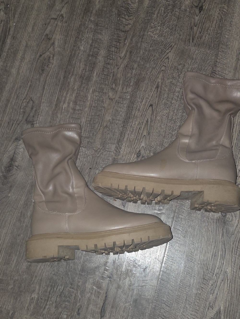 H&M Taupe Mid-Calf Chelsea Chunky Sole Boots